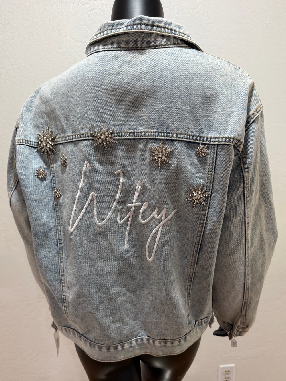 NWT Heirloom Bridal Wifey Blue Denim Jacket 2XL Rhinestone
